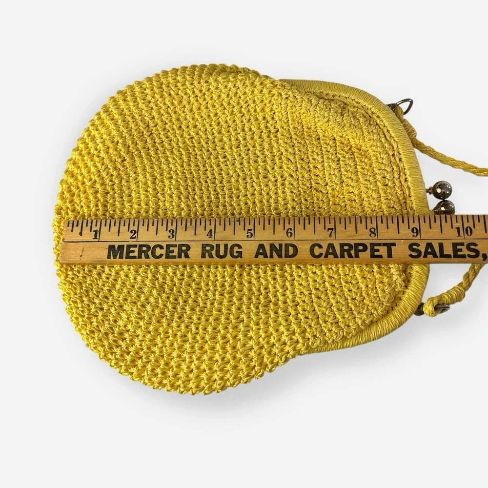 Au Courant Yellow Straw‎ Shoulder Bag Womens Raffia Japan Kisslock